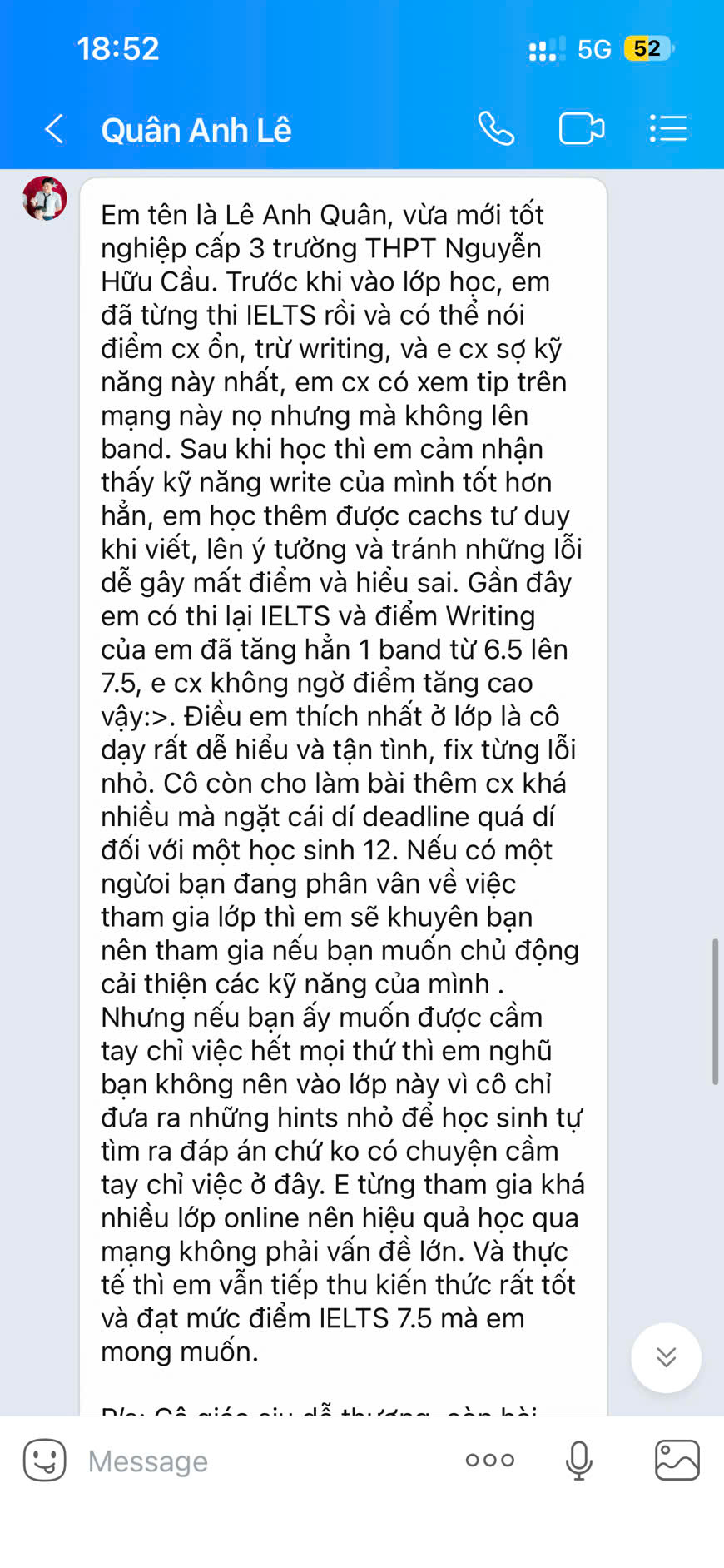 Phần đầu cảm nhận của học viên về khóa Writing