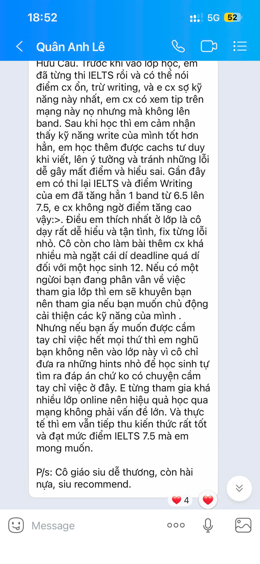 Phần cuối cảm nhận của học viên về khóa Writing